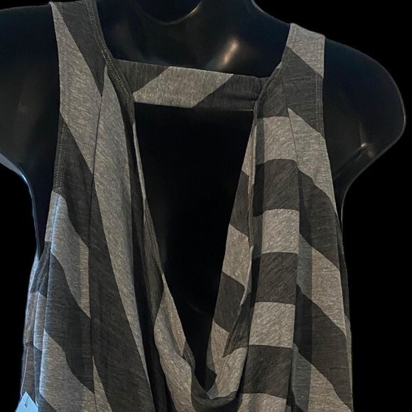 NUX Exhale Tank grey stripe yoga tank shirt low drape back keyhole size L. NWT - Picture 3 of 6